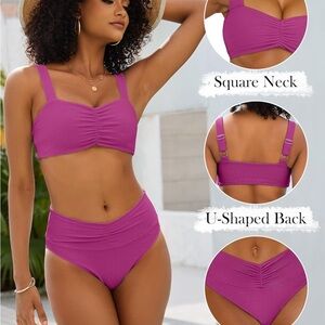 NWT ANRABESS Pink Square Neck Bikini Set with U-Shaped Back & V-Cut Bottom